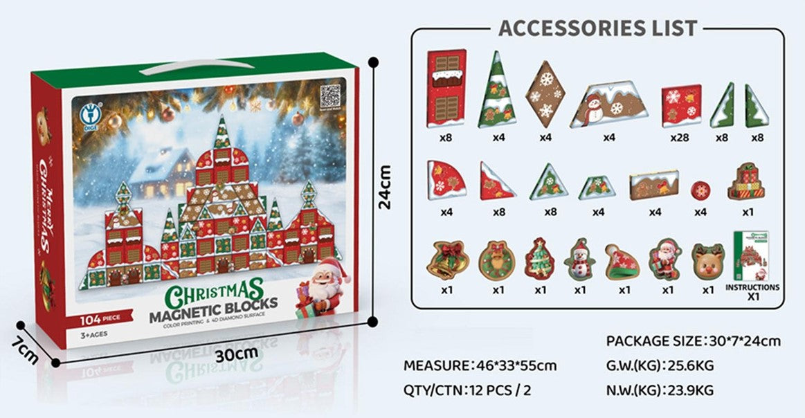 104 Piece Magnetic Tile Christmas Set