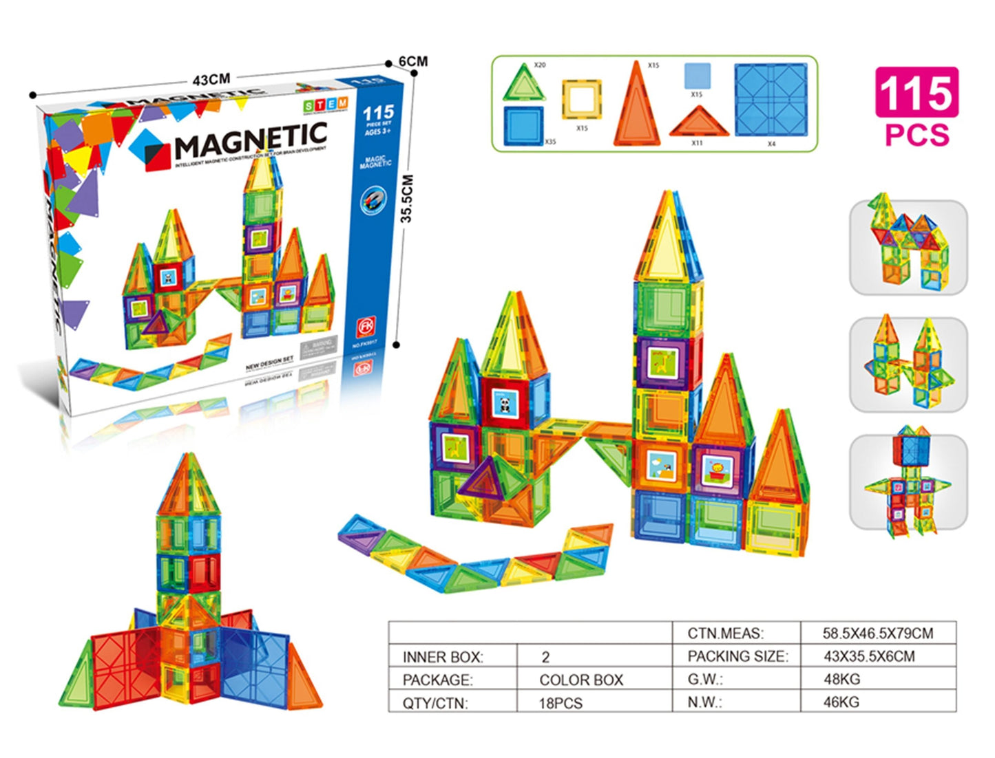 115 Piece Magnetic Tile Set