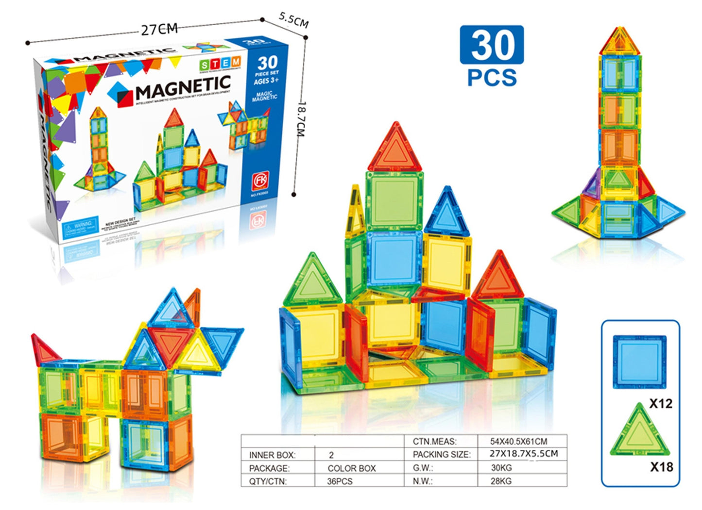 30 Piece Magnetic Tile Set