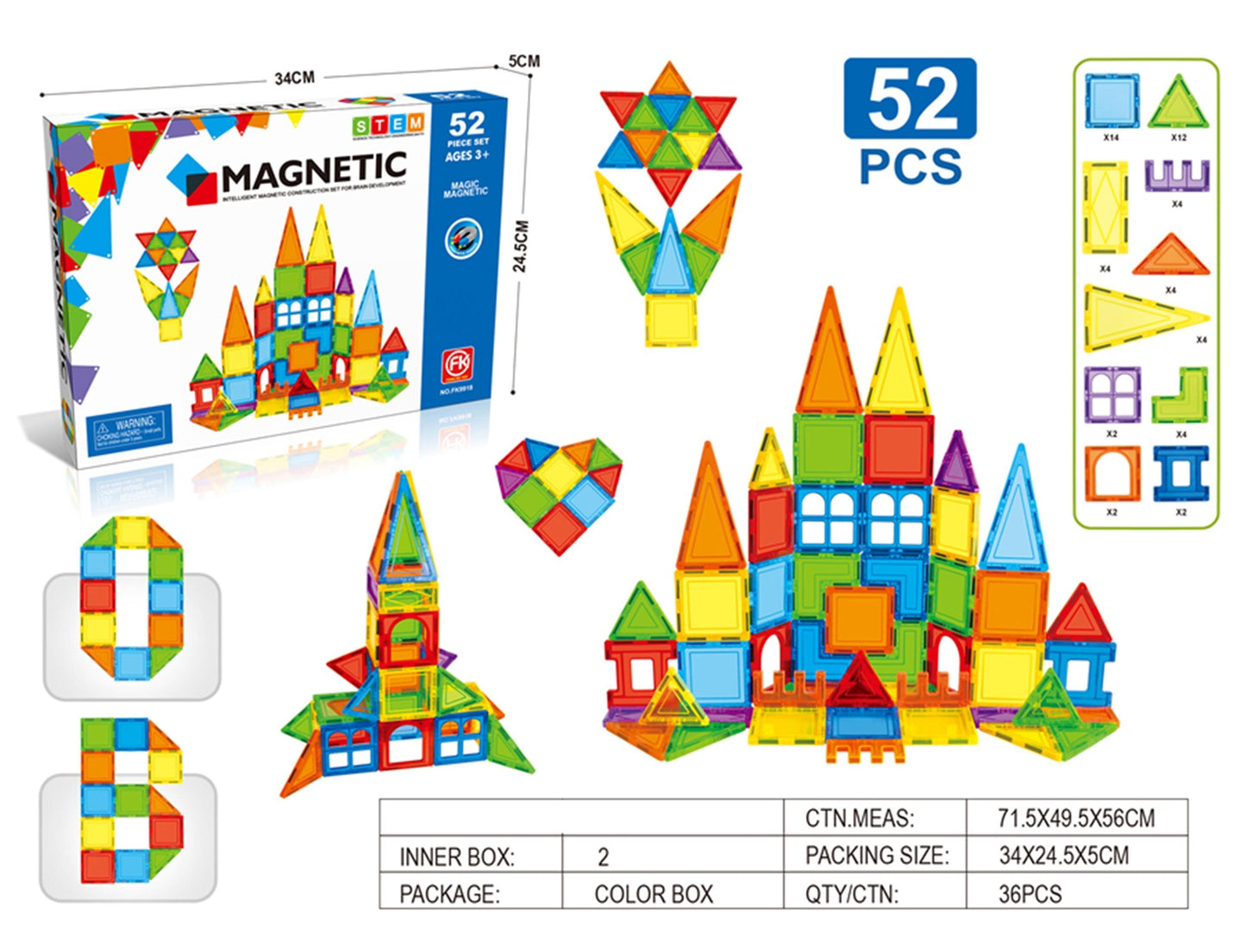 52 Piece Magnetic Tile Set