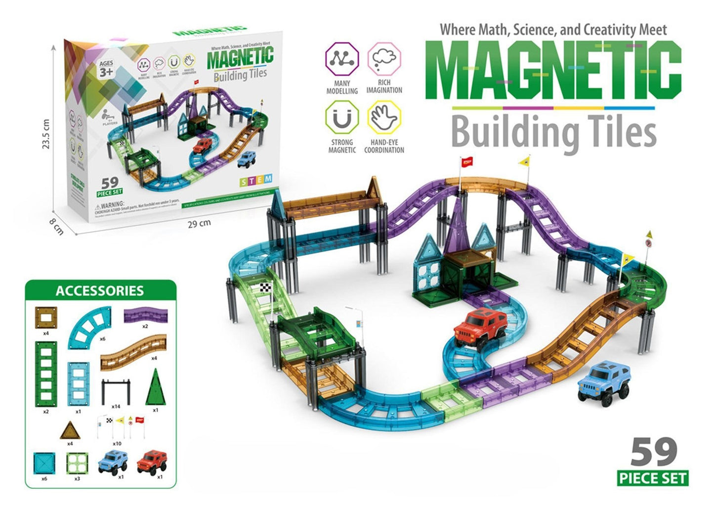 59 Piece Magnetic Tile Raceway Set